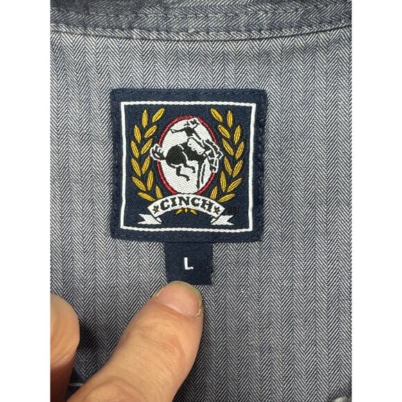 Cinch Men's Long Sleeve Blue Gray Plaid Button Up Shirt - Size L - Picture 4 of 5